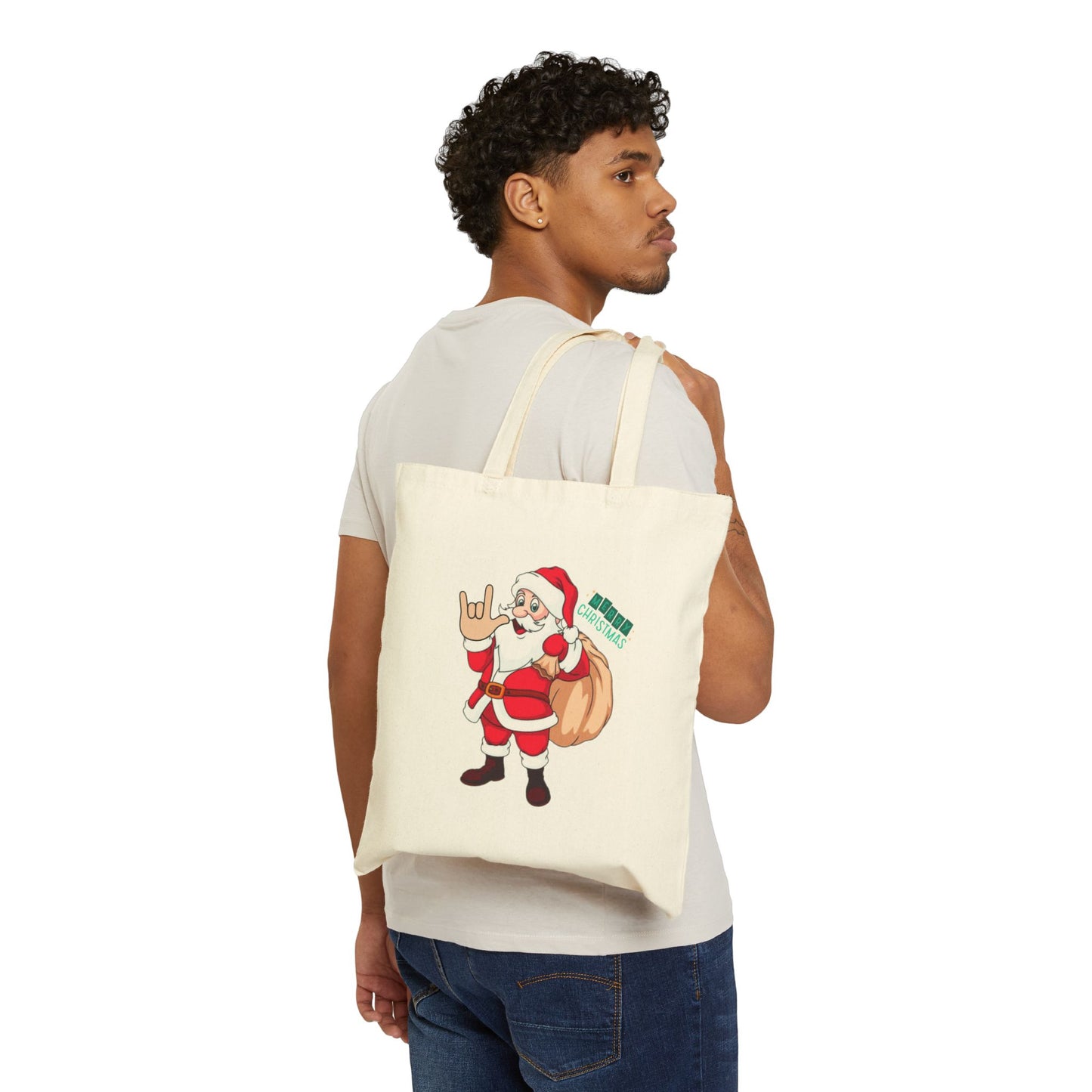 Santa Signs I Love You | Cotton Canvas Tote Bag